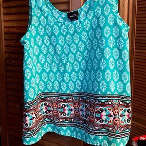Teal Summer Tank with Patterned Hem
